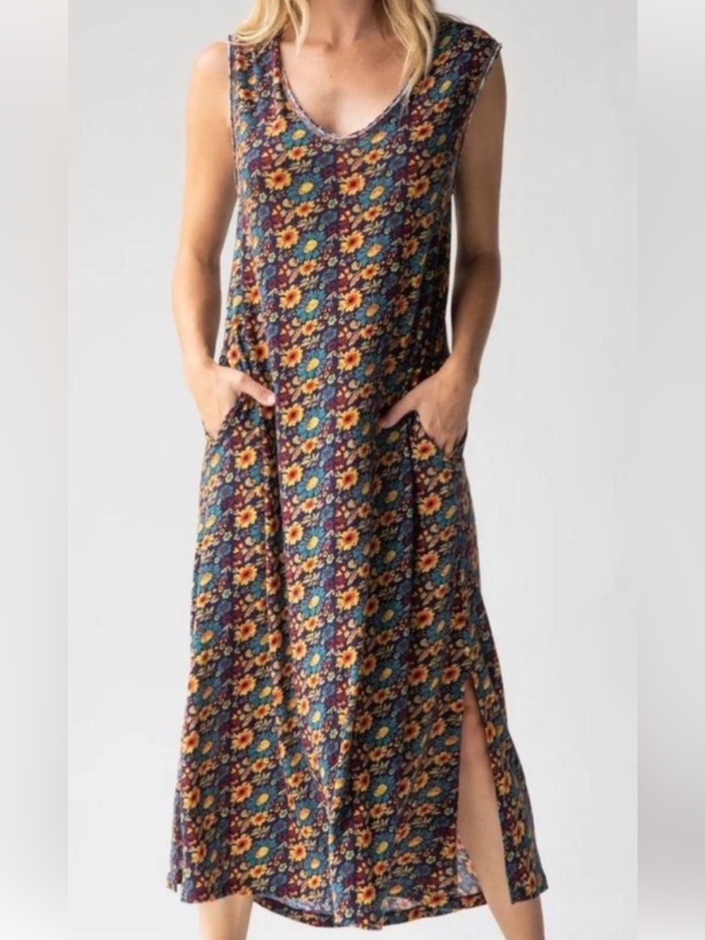 NATURAL LIFE Navy Floral Maxi Dress with Pockets